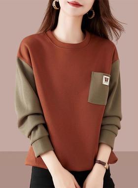 Canary Kiss慵懒风拼色印花上衣女春季新款宽松休闲百搭长袖卫衣