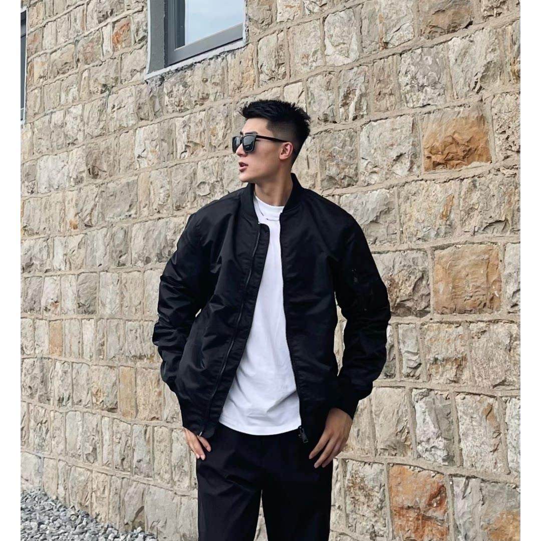 香港潮牌美式空军MA1飞行夹克外套纯色秋冬季百搭男士立领棒球服