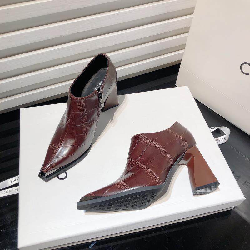 防水台高跟鞋女2025新款春款粗跟尖头真皮复古职业小皮鞋深口单鞋