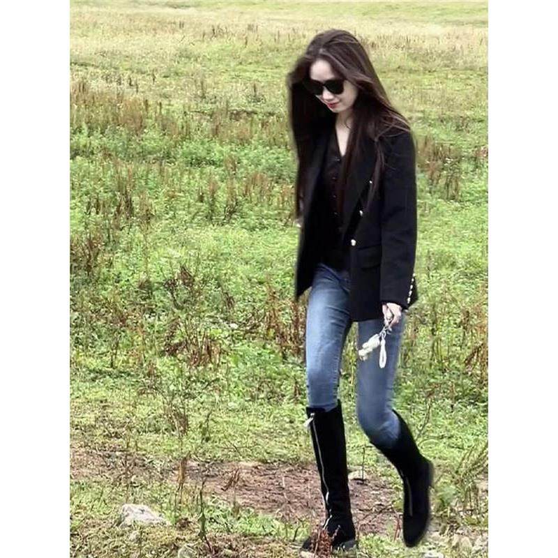 欧洲站秋装2025年新款轻熟风高级感气质黑色西装外套女设计感小众