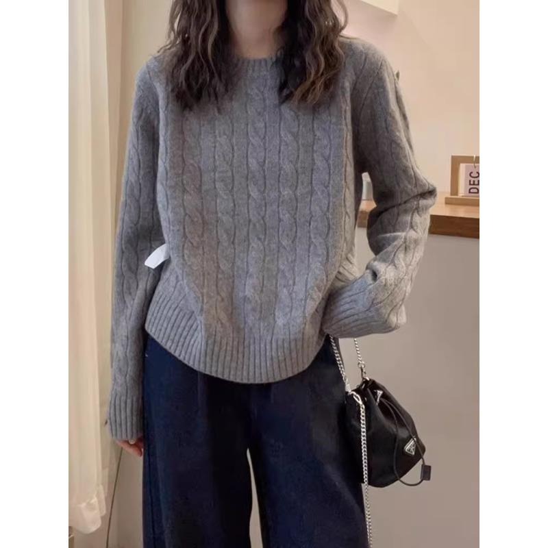 法国ROUJE NAIVE高端麻花长袖羊毛衫宽松显瘦毛衣慵懒风羊绒针织