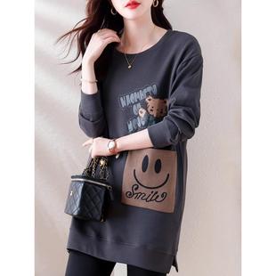 中长款卫衣加绒秋冬女士2025新款爆款时尚洋气大码遮屁股打底上衣