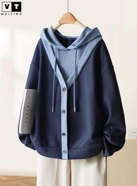 WEI TING设计感假两件卫衣女2025春秋季新款加厚内搭简约休闲外套