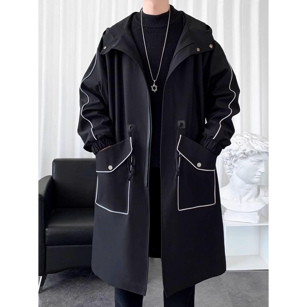 LL男装风衣男中长款外套2024年新款连帽宽松春秋高端韩版痞帅过膝