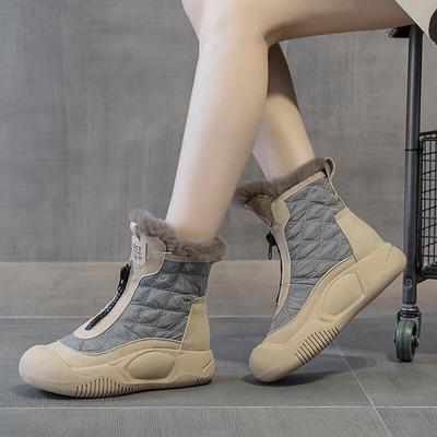 香港2025秋季新款雪地靴牛皮女靴子厚底加绒兔毛毛靴东北棉鞋短靴
