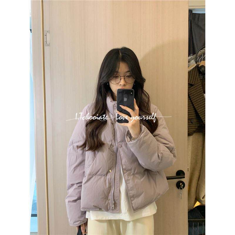I.Tchooiate紫色短款羽绒服女2025冬款小众立领宽松白鸭绒外套厚