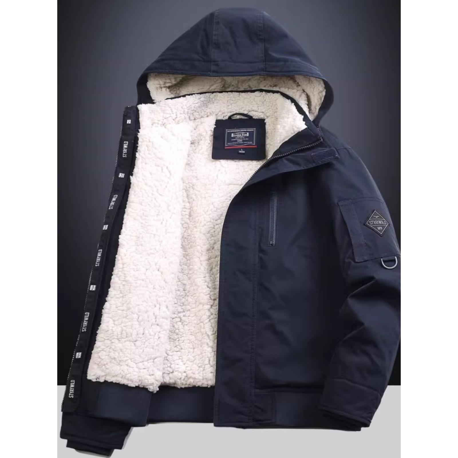 欧洲站~重磅羊羔绒！棉衣男加厚加绒羊羔绒棉袄2024冬装宽松连帽