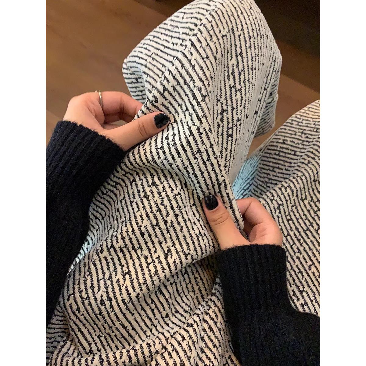 英国DGKP阔腿裤女秋冬季新款垂感宽松bf慵懒黑白斜条纹加绒运动裤