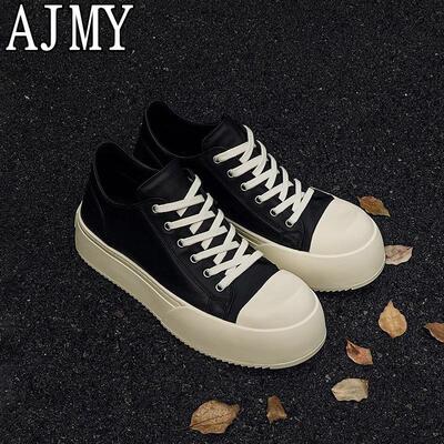 法国AJMY2025春季黑色板鞋男款厚底增高透气大头德比鞋休闲皮鞋男