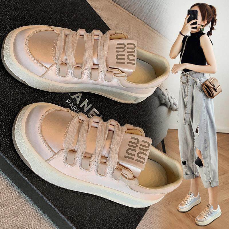 超舒服~ LW-Changer真皮小白鞋女绸缎面包鞋子百搭小众厚底运动鞋