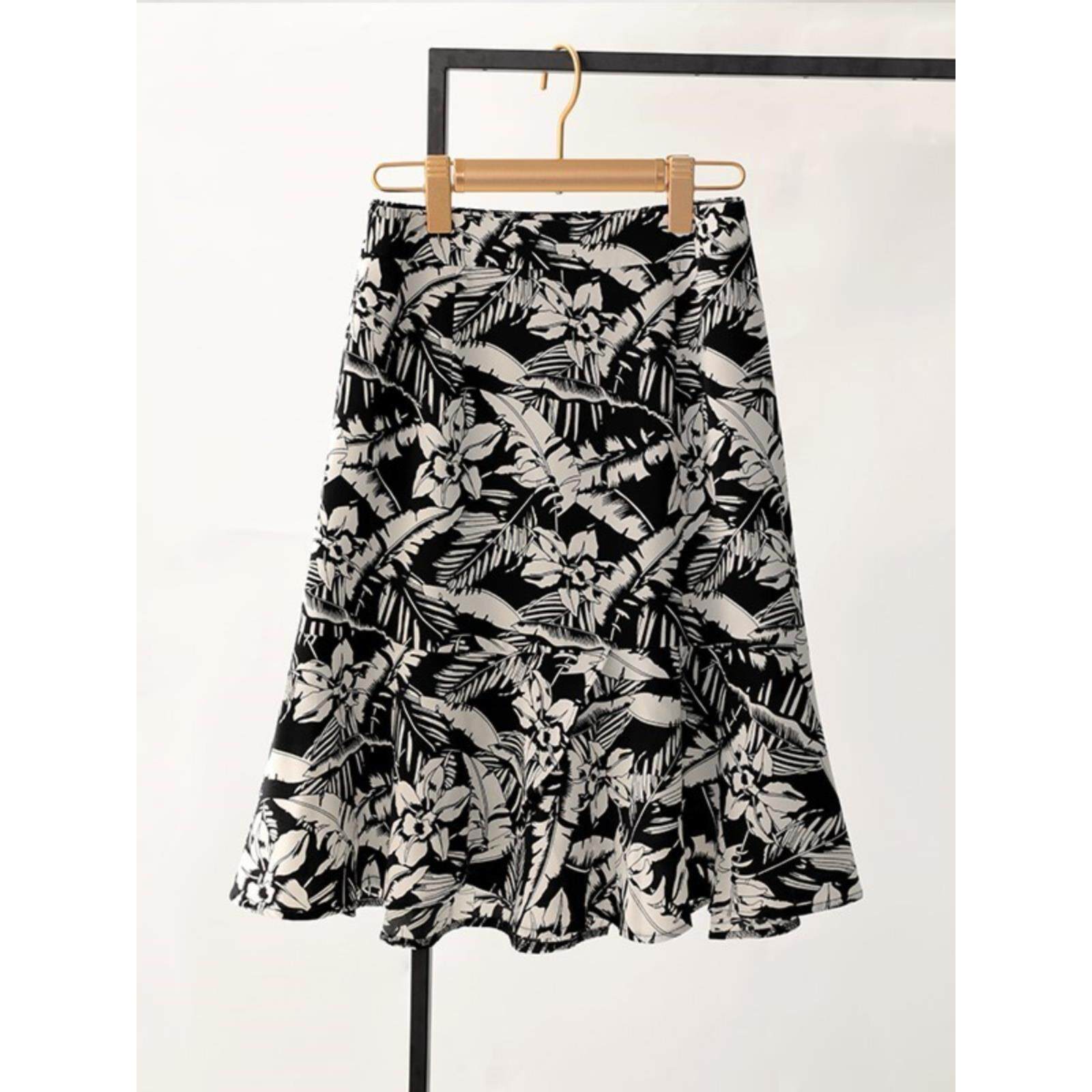 垂感显瘦半身裙女士2025春夏新款韩版时尚高腰百搭雪纺花色鱼尾裙