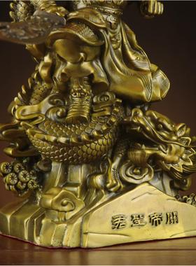 铜关公神像关帝圣君黄铜武财神摆件站龙骑龙关公关二爷站关公