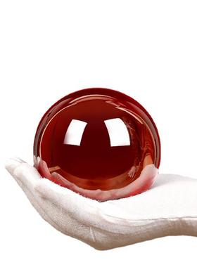 ∮红色水晶球摆件黄色装饰品红色大号玻璃球办公室客厅摆件开业