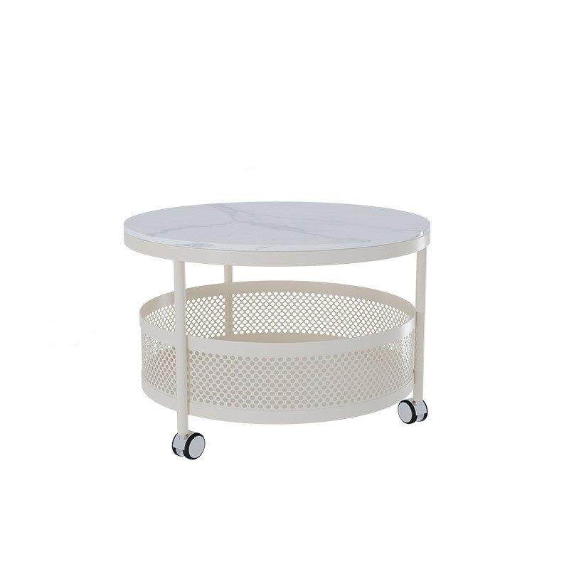 网红奶油风岩板茶几客厅家用茶桌现代简约小户型可移动带轮小圆桌