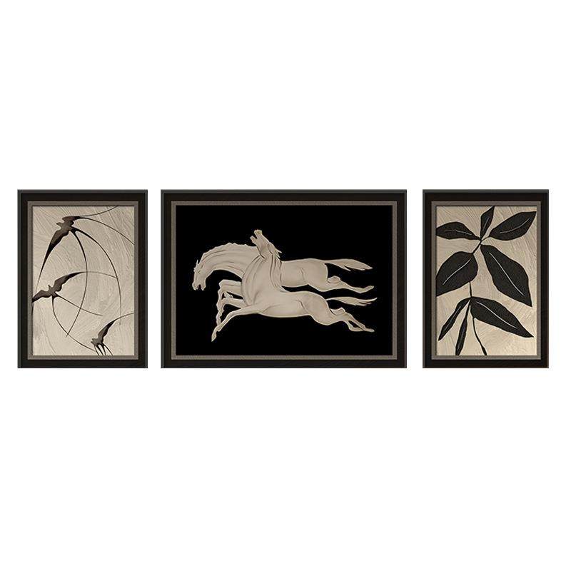 马到成功客厅装饰画高级感中古风艺术沙发背景墙挂画三联复古壁画,家居饰品,现代装饰画,淘宝优惠券,粉丝福利购,淘宝优惠卷