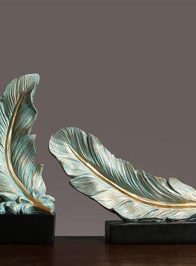 美式别墅样板间软装饰品创意羽毛雕塑客厅玄关办公室工艺品摆件