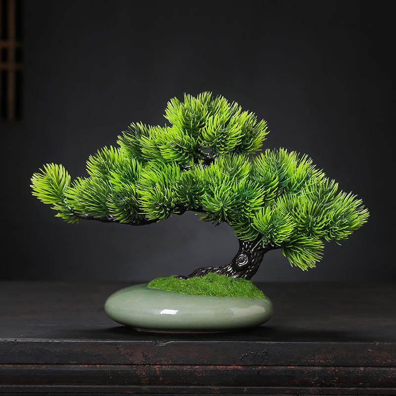 仿真摆件迎客松盆景绿植盆栽客厅电视柜玄关办公室家居装饰新中式