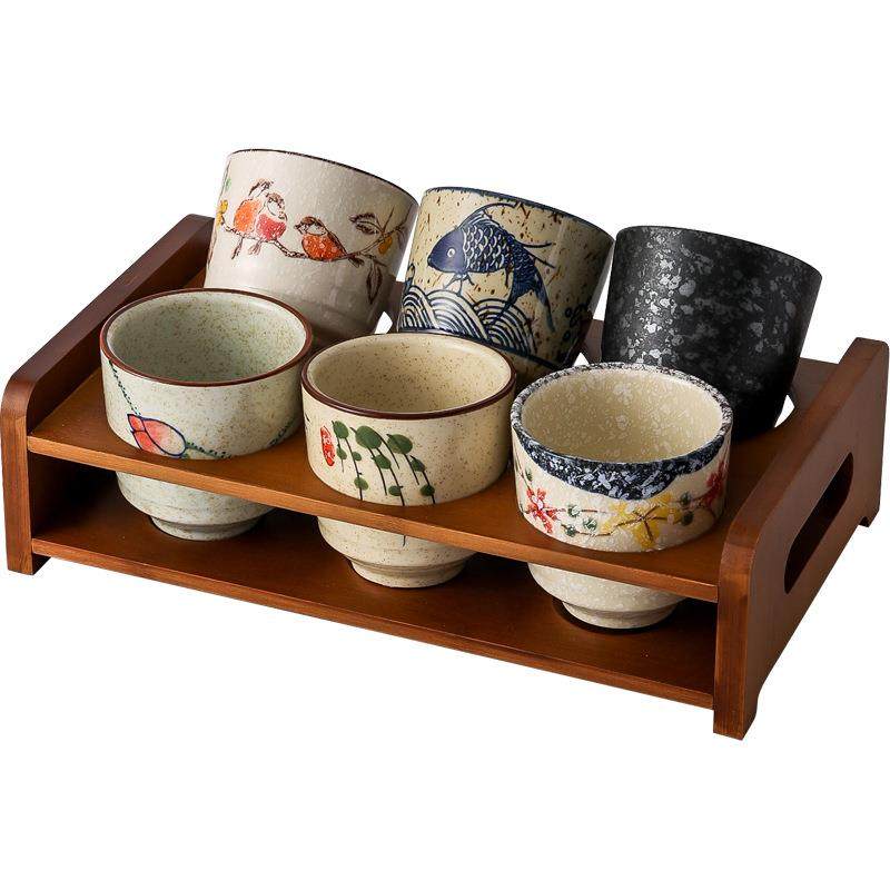 复古国风釉下彩手绘陶瓷功夫茶品茗杯套装耐高温加厚带木架家用,餐饮具,茶杯,淘宝优惠券,粉丝福利购,淘宝优惠卷