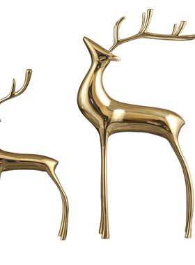 黄铜麋鹿创意家居摆件轻奢高档现代客厅玄关美式电视柜酒柜软装饰