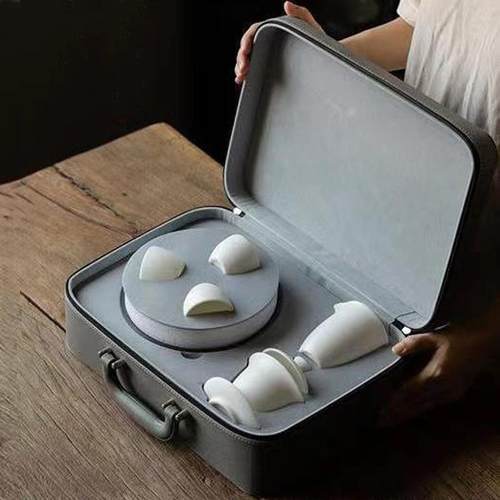 羊脂玉瓷功夫茶具套装旅行茶具轻奢中式盖碗茶壶茶杯户外便携茶具