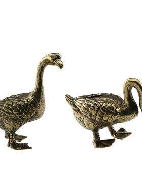 古铜工艺品古黄铜对鹅摆件茶席茶宠家居办公室装饰摆件收藏品