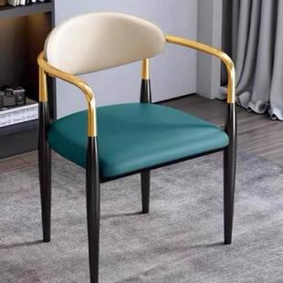 意式轻奢高级感茶桌主人椅超纤皮酒店餐椅家用茶台不锈钢靠背椅子