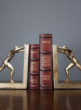 欧式复古创意书房酒柜办公室装饰品摆件运动人推物书挡书靠书立