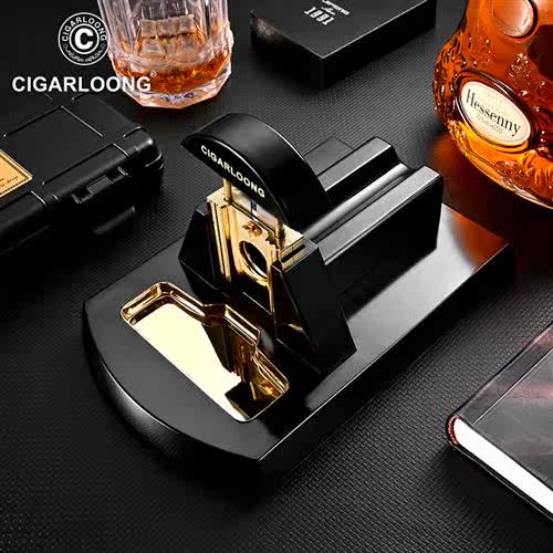 茄龍金属不锈钢雪茄刀雪茄台式实木雪茄剪刀加厚雪茄剪