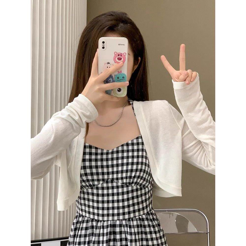 日系短款冰丝防晒开衫女夏薄款配吊带披肩针织上衣法式小坎肩罩衫
