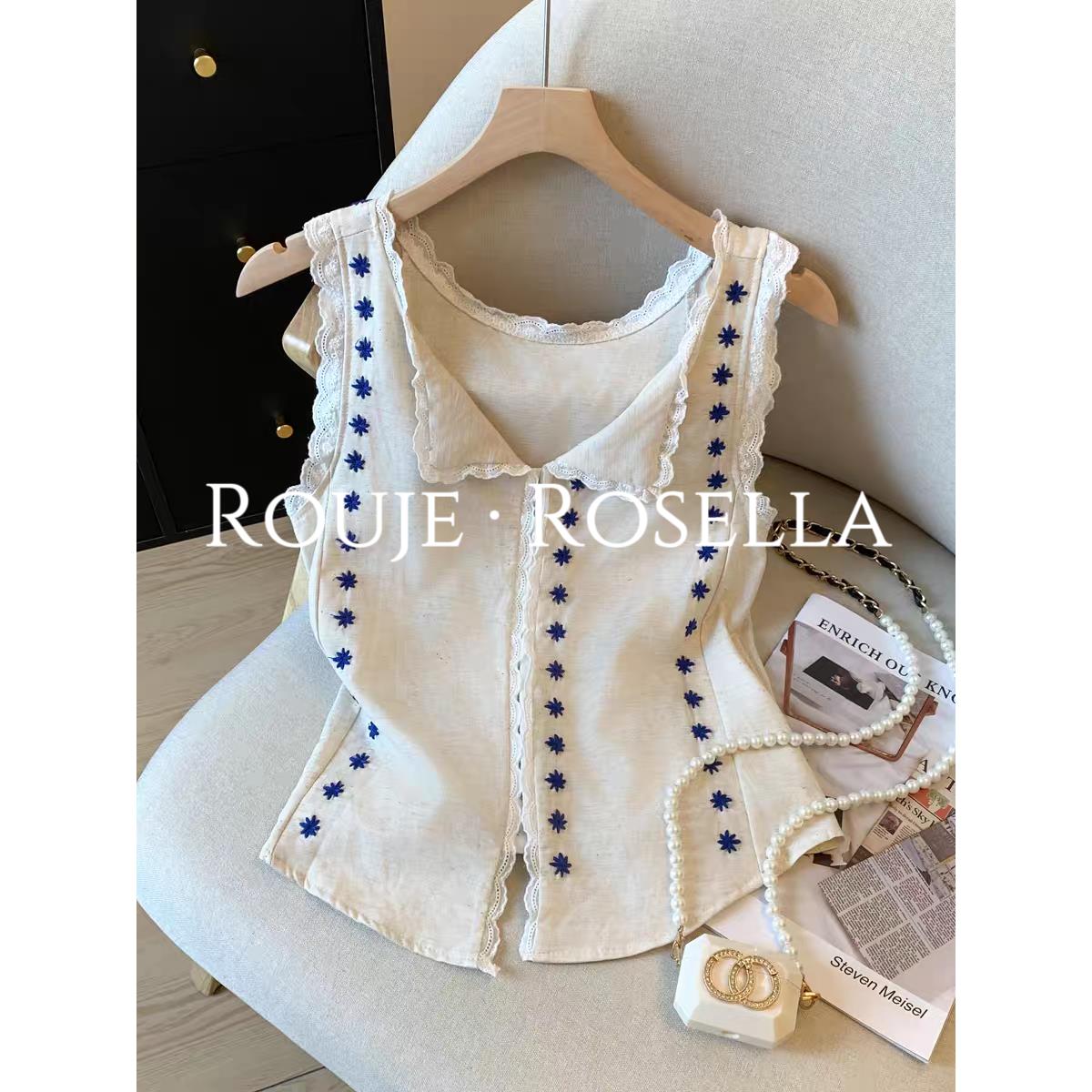 法国Rouje Rosella小香风蕾丝花边高级感吊带背心女无袖上衣夏