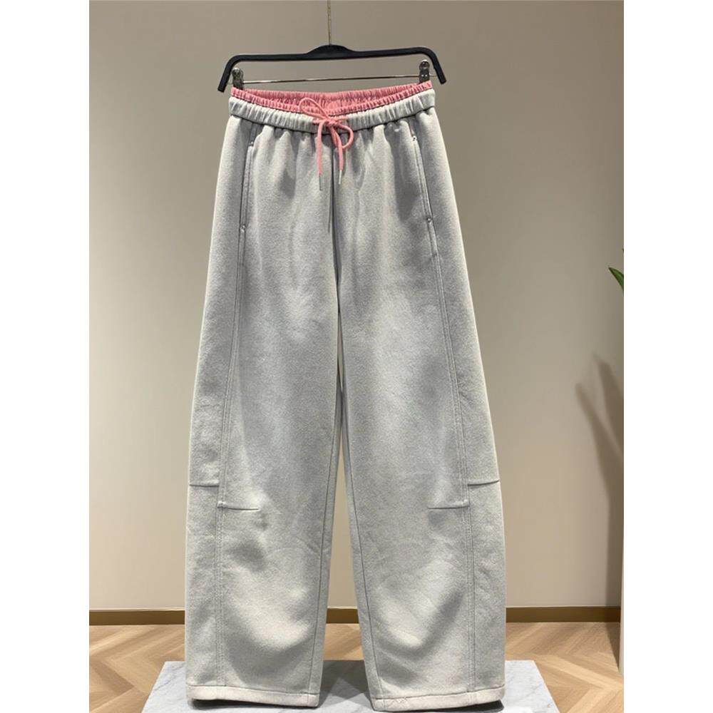 香港灰色运动卫裤女款秋季2025新款宽松拖地哈伦裤休闲阔腿裤