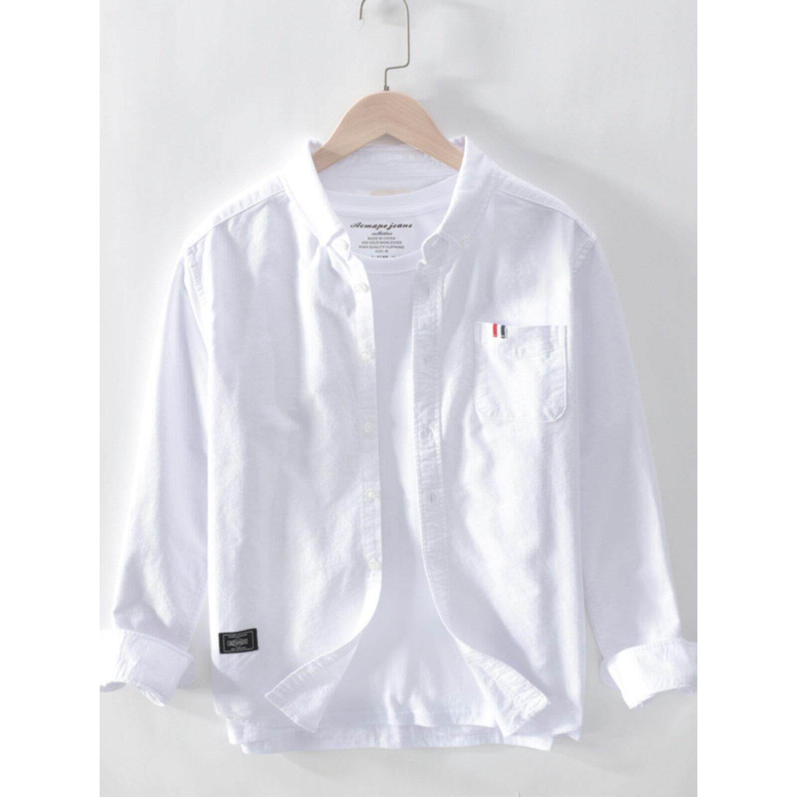 香港日系休闲外穿衬衫男士春秋装纯棉方领长袖上衣服秋季男款衬衣