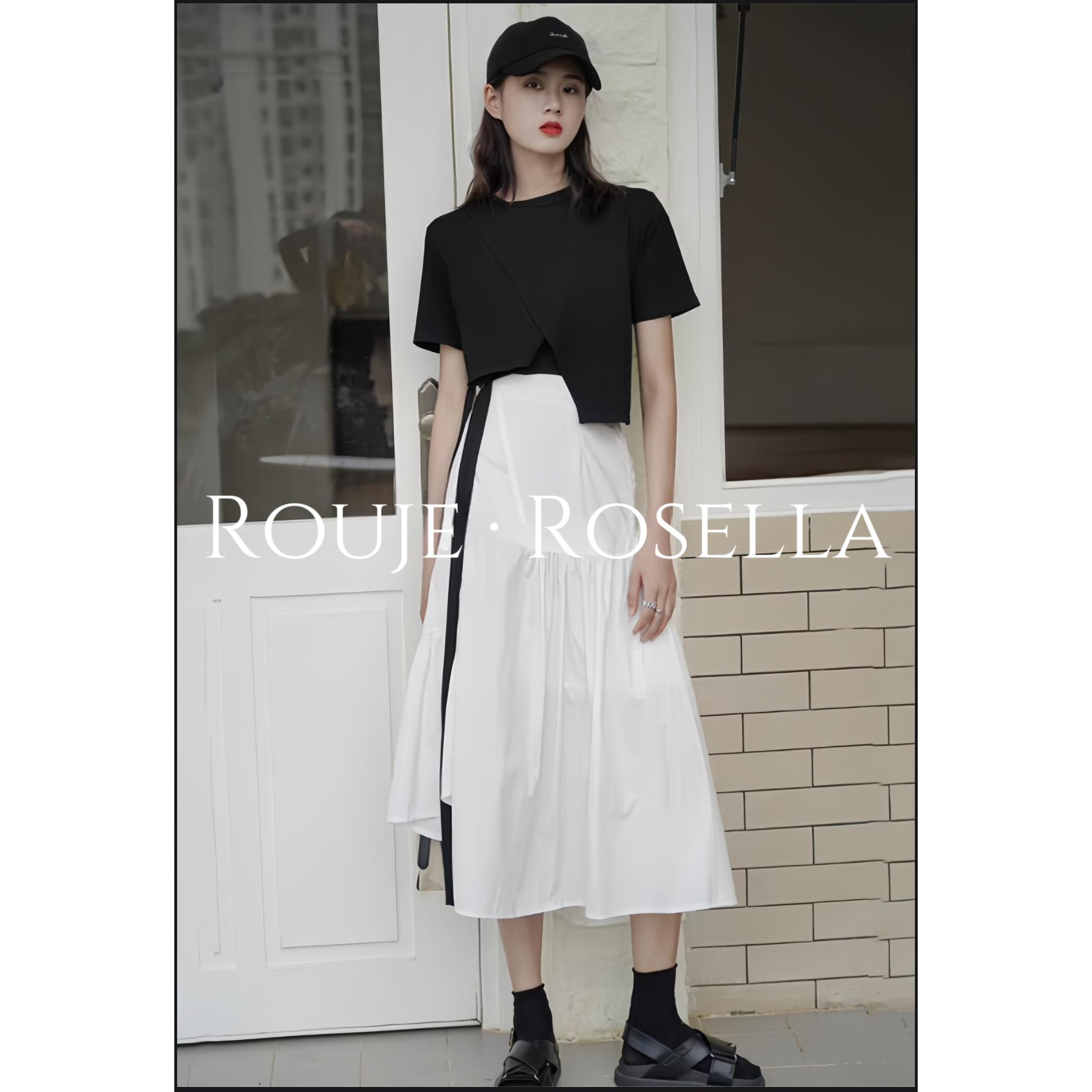 法国Rouje Rosella法式不规则白色半身裙高腰显瘦夏季新款a字裙