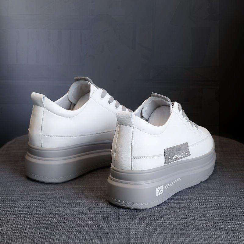 香港灰底小白鞋女真皮厚底皮面增高松糕底单鞋2025春秋新款低帮鞋,女鞋,深口单鞋,淘宝优惠券,粉丝福利购,淘宝优惠卷