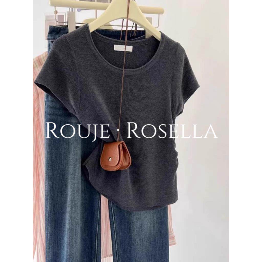法国Rouje Rosella百搭时尚冰丝针织短袖T恤女小飞袖正肩上衣