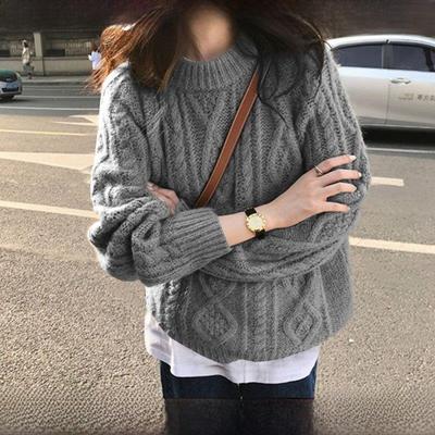 法国Rouje tusse套头麻花羊绒针织毛衣女秋冬羊毛外穿覆古慵懒厚