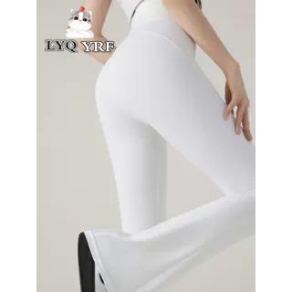Lyq Yrf白色微喇叭鲨鱼裤春夏秋女款细鱼骨高腰弹力瑜伽打底裤