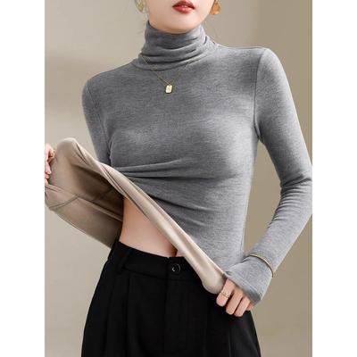 法式堆堆领高领羊绒打底衫女士秋冬新款内搭加绒加厚保暖上衣
