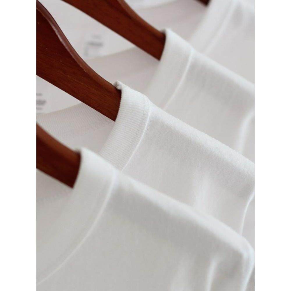 home daily 重磅纯棉长袖t恤男秋冬宽松纯白色圆领磨毛男士打底衫