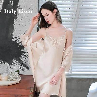 LISCN重磅真丝睡袍女性感吊带睡裙套装真丝睡衣100%桑蚕丝家居服