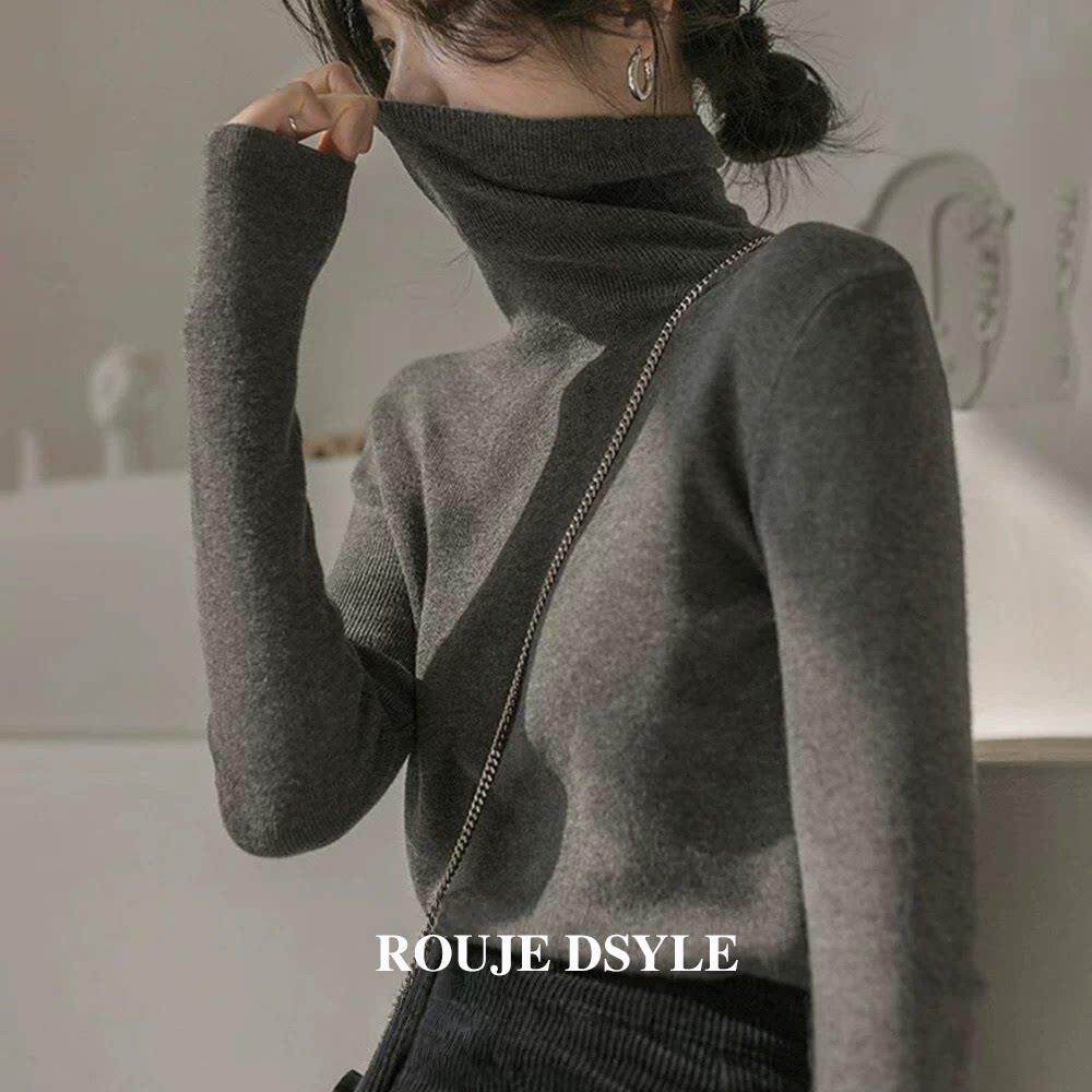 Rouje Dsyle高领毛衣打底衫女士秋冬修身显瘦羊毛针织衫软糯上衣