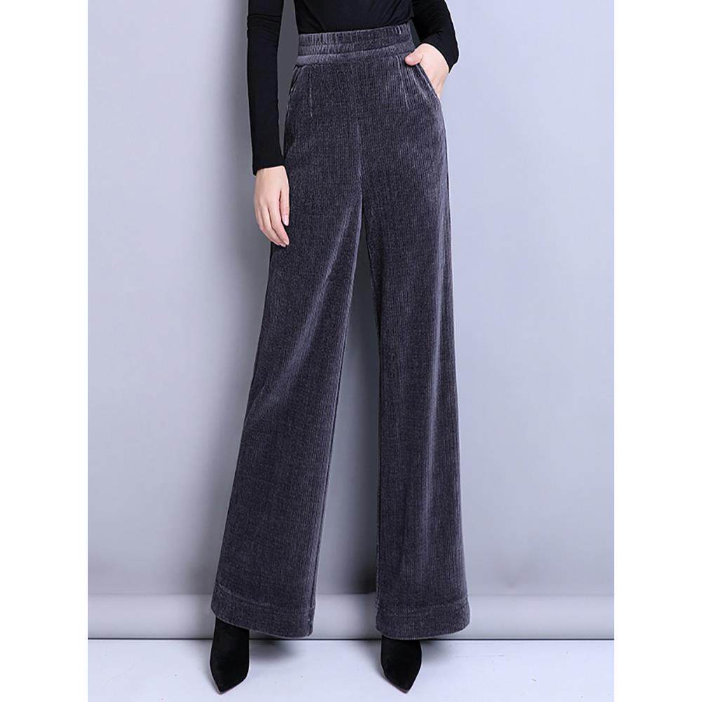 雪尼尔阔腿裤女秋冬加厚条绒灯芯绒裤高腰垂感宽松直筒裤加绒长裤