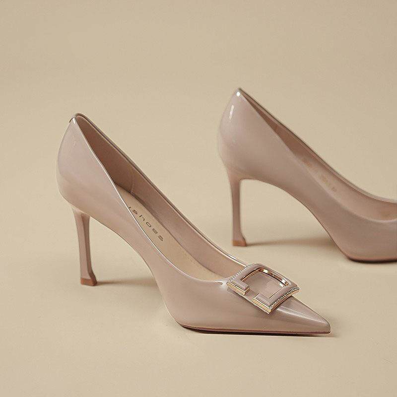 Cozyroom裸色漆皮高跟鞋女春秋气质名媛细跟时尚高级感亮皮小码单