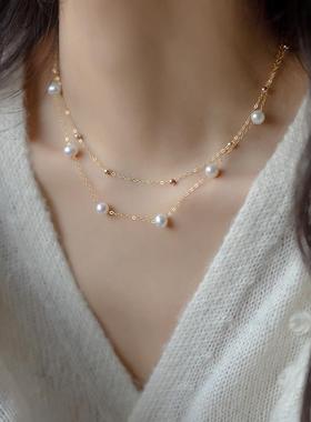 新加坡chomelkinsey双层满天星天然淡水珍珠项链轻奢小众七夕礼物