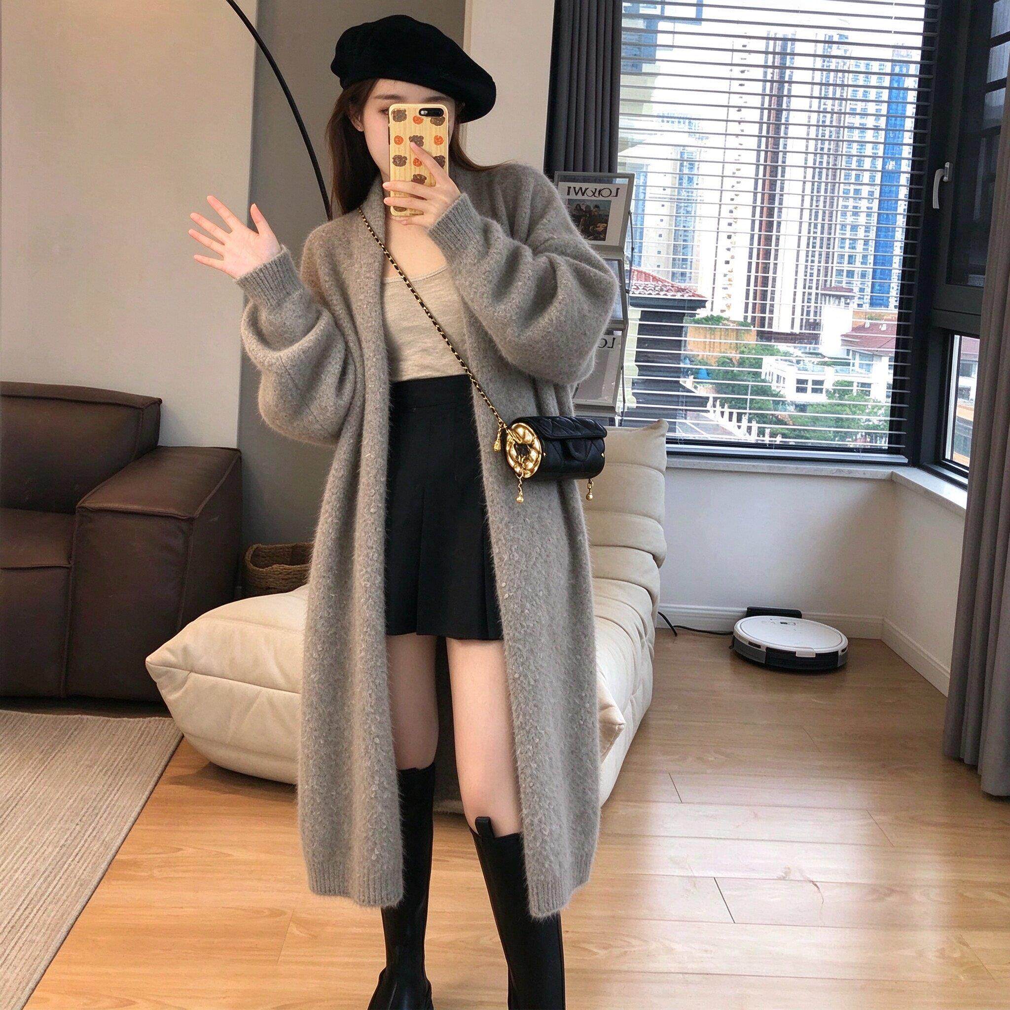 燕麦灰中长款羊绒毛衣开衫女2026秋冬季新款宽松慵懒显瘦针织外套