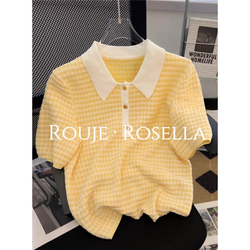 法国Rouje Rosella?冰丝针织短袖T恤女夏时尚洋气夏日小清新上衣