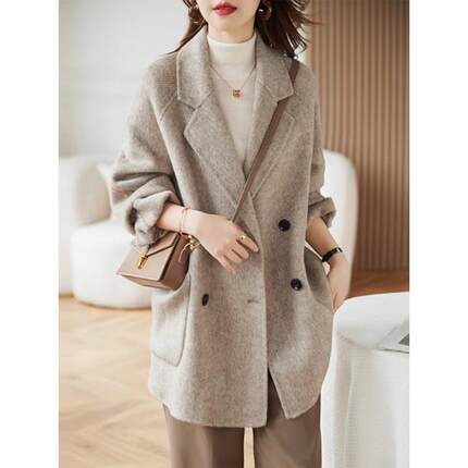 艾丽恩裳高端双面羊绒大衣女秋冬韩版时尚宽松小个子羊毛呢外套潮