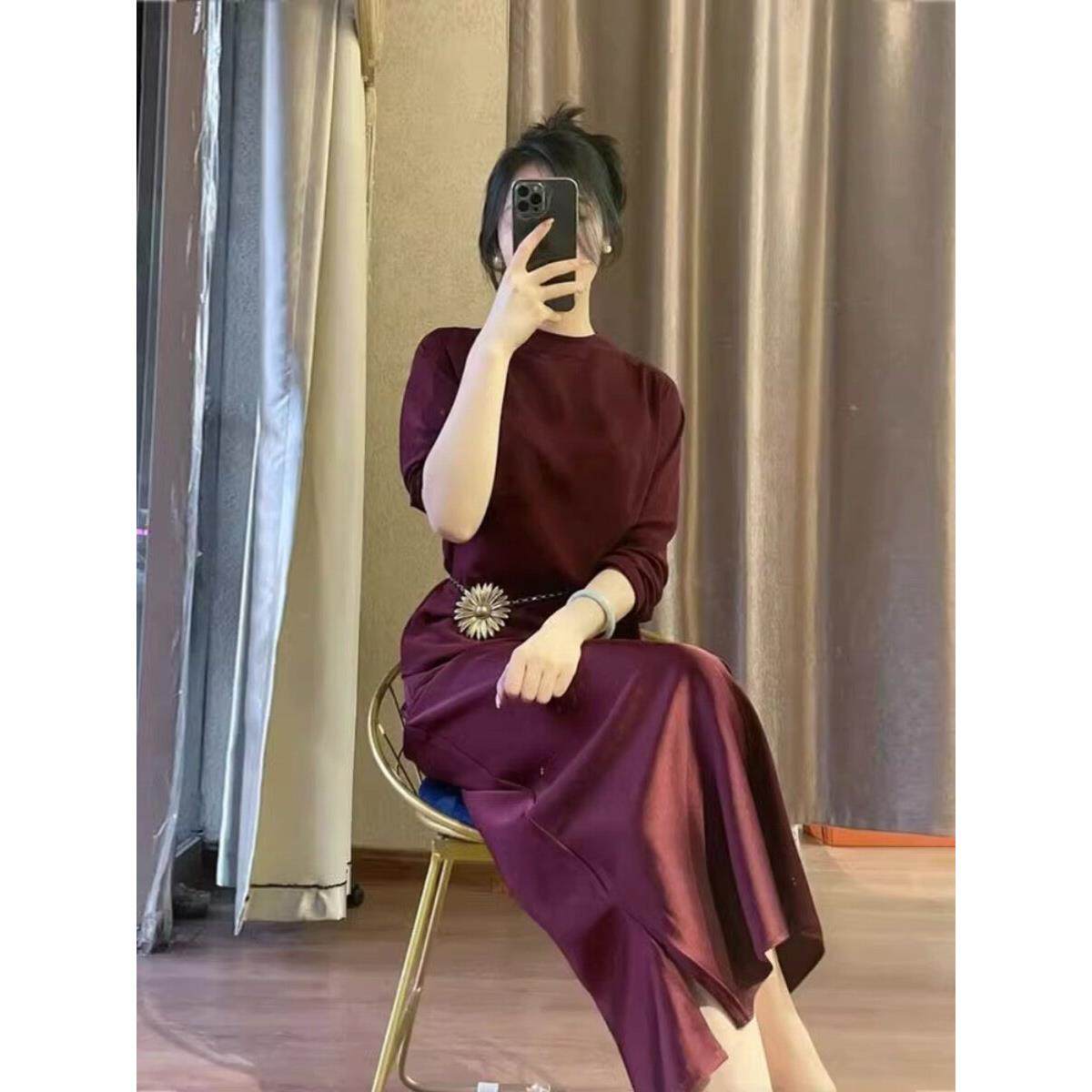 轻熟风御姐气质名媛套装高级感结婚复古别致轻奢红色连衣裙子女秋