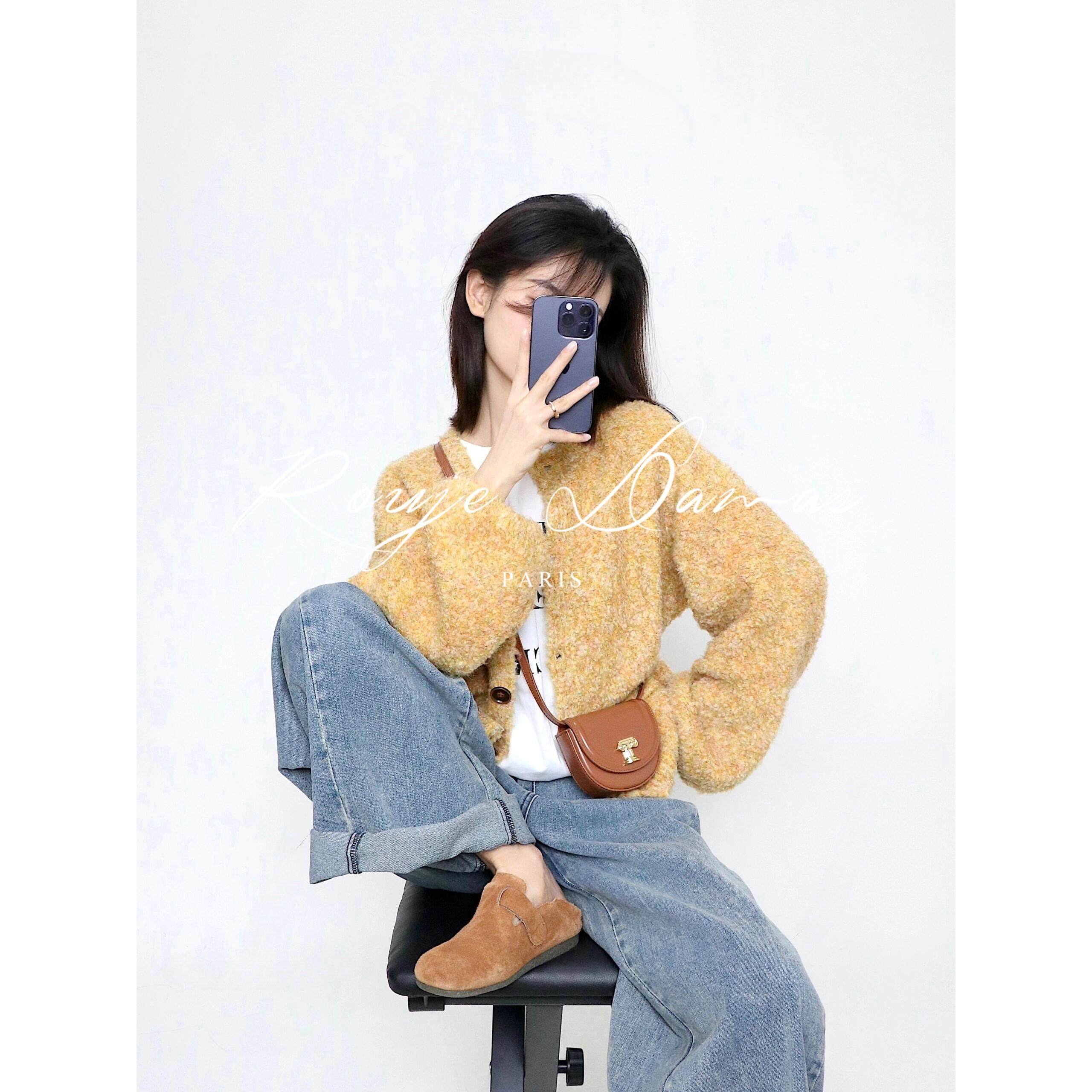 Rouje Damas黄色短款花杂圈圈针织开衫女秋冬设计感毛衣外套上衣,女装/女士精品,常规大码外套,淘宝优惠券,粉丝福利购,淘宝优惠卷