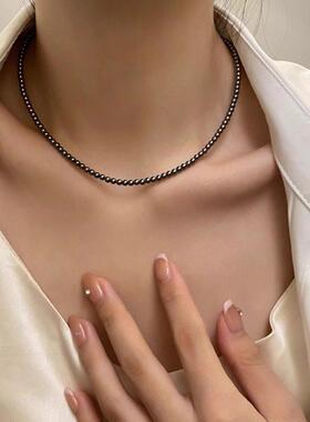 新加坡chomelkinsey2mm黑/灰珍珠项链女轻奢小众高级感复古锁骨链